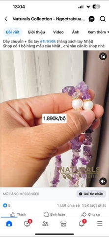 bộ dây chuyền+lắc tay thạch anh tím