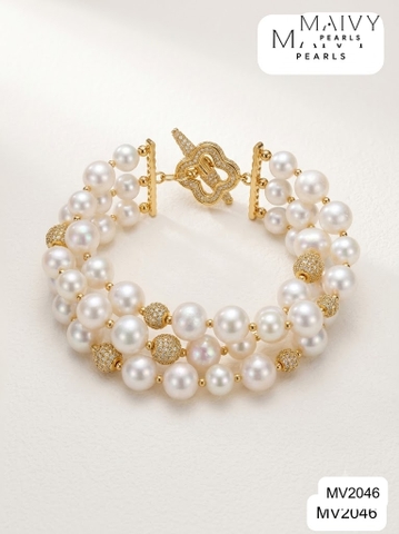 MV2046 - Lắc tay 3 sợi trai trắng mix charm.
