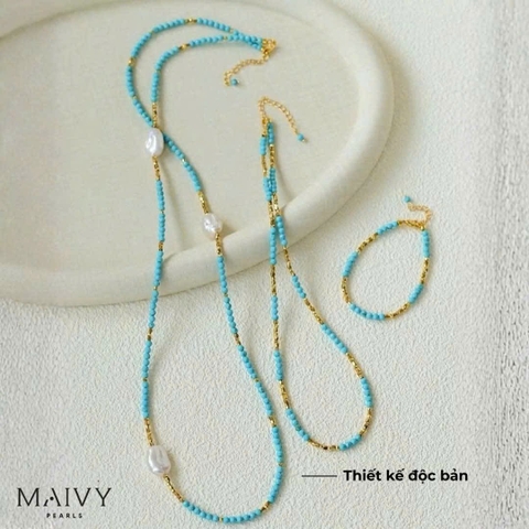 dây chuyền ngọc lam mix Baroque 57cm