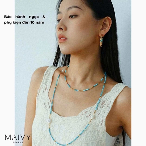 dây chuyền ngọc lam mix Baroque dài 40cm