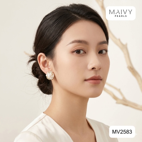MV2583 - bông tai hoa vàng mix ngọc trai trắng sz 5-6mm dáng kẹp