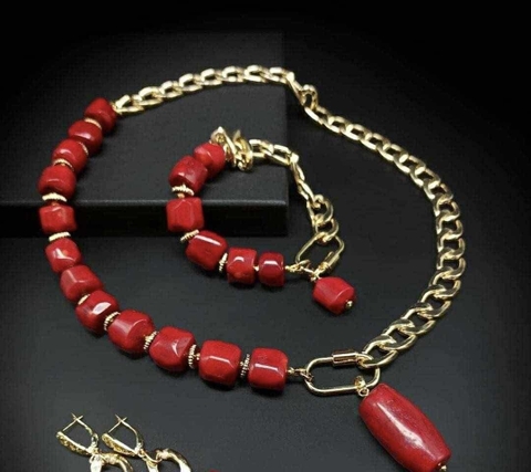 dây chuyền 1 nửa san hô mix dây bạc