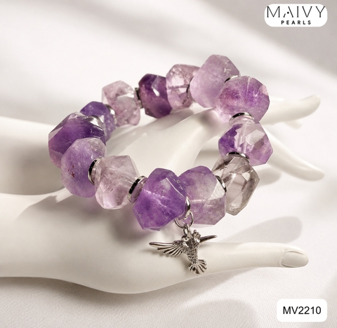 MV2210 - Lắc Tay Thạch Anh Tím Thô Không Kèm Charm Con Chim