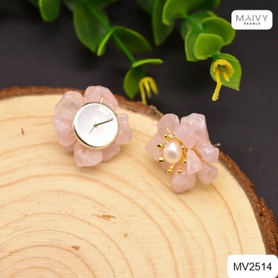MV2514 - Set dây chuyền, lắc tay, hoa tai đá thạch anh hồng tự nhiên