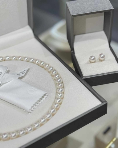 set akoya trắng dây chuyền +bông tai