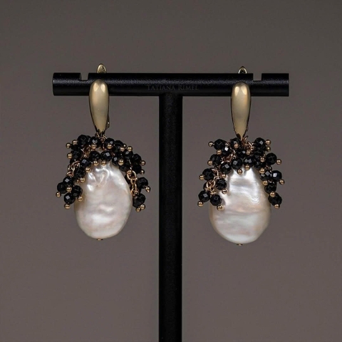 MV2044- Set dây chuyền Keshi và bông tai Baroque mix đá Spinel đen