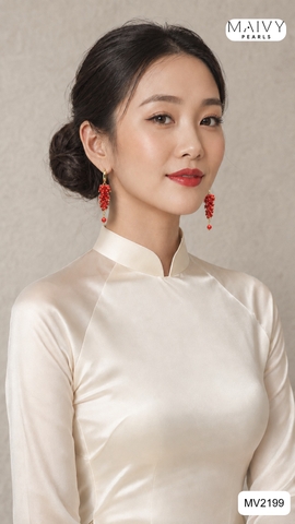 MV2199 - Hoa Tai San Hô Đỏ Nhí Kết Chùm Nho