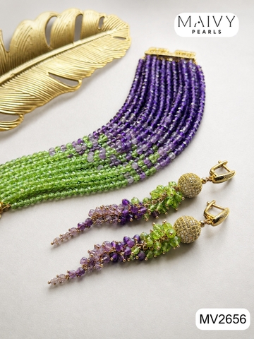 MV2656-Bộ vòng tay và hoa tai đá Peridot – Amethys