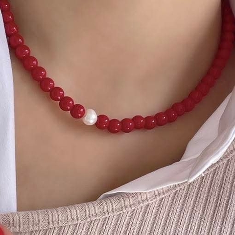 dây chuyền đá đỏ mix 1 hạt trắng