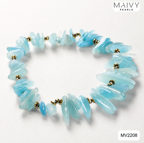 MV2208 - Set Hải Lam Ngọc Gồm 2 Dây Chuyền Dài/ Ngắn Và Bông Tai