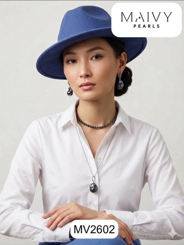 MV2605 - set dây chuyền trai gạo, bông tai trai Baroque ánh lông công