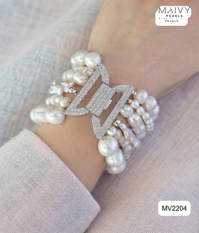 MV2204 -Lắc Tay Ngọc Trai Trắng Nhiều Sợi Nhiều Loại Trai