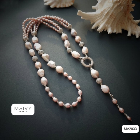 MV2033 - Dây Chuyền Nhiều Loại Ngọc Trai Mix Có Mặt Dài Tháo Được 2 Màu Trắng/ Hồng Ánh Tím