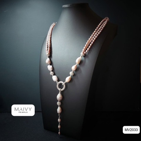 MV2033 - Dây Chuyền Nhiều Loại Ngọc Trai Mix Có Mặt Dài Tháo Được 2 Màu Trắng/ Hồng Ánh Tím