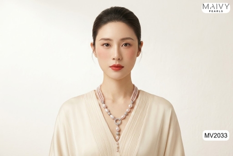 MV2033 - Dây Chuyền Nhiều Loại Ngọc Trai Mix Có Mặt Dài Tháo Được 2 Màu Trắng/ Hồng Ánh Tím