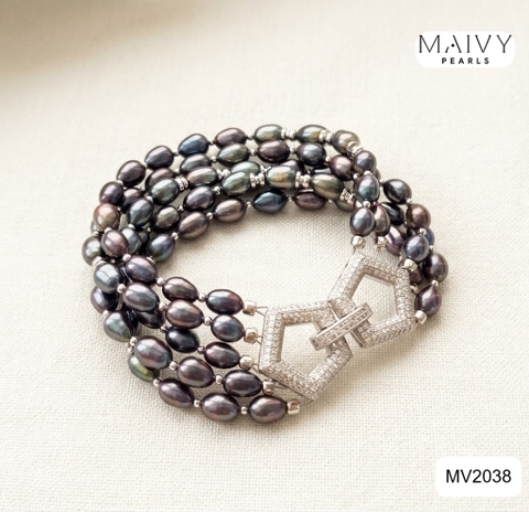 MV2038 | Lắc Tay Ngọc Trai Ánh Lông Công 5 Sợi - Quý Phái, Thanh Lịch