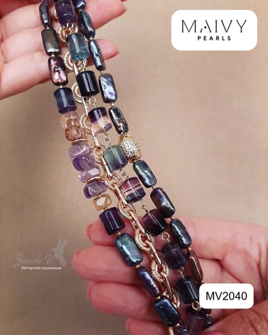 MV2040 -  Set Lắc Tay / Bông Tai Ngọc Trai Lông Công Baroque Dài Mix Đá Tự Nhiên