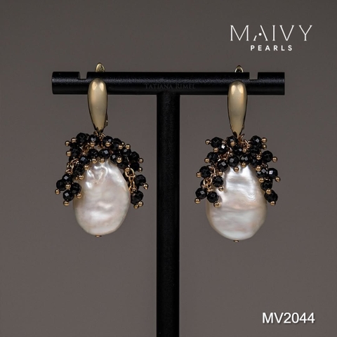 MV2044 | Set Dây Chuyền Keshi Và Bông Tai Ngọc Trai Baroque Phối Đá Spinel Đen Thời Thượng