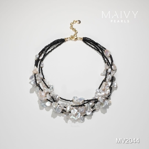 MV2044 | Set Dây Chuyền Keshi Và Bông Tai Ngọc Trai Baroque Phối Đá Spinel Đen Thời Thượng