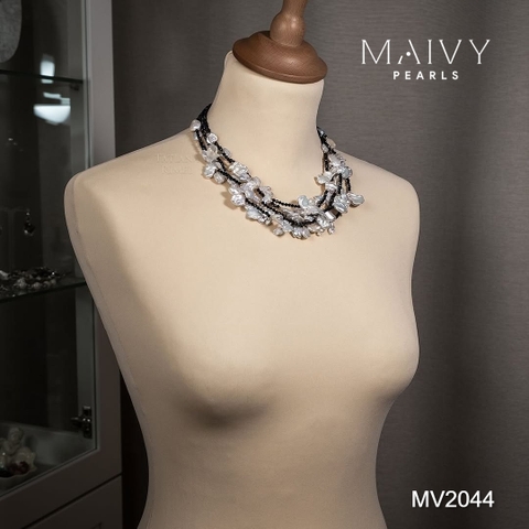 MV2044 | Set Dây Chuyền Keshi Và Bông Tai Ngọc Trai Baroque Phối Đá Spinel Đen Thời Thượng