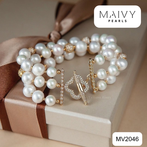 MV2046 - Lắc tay 3 sợi trai trắng mix charm
