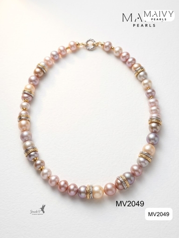 MV2049 - Set 3 Sản Phẩm Dây Chuyền/ Lắc Tay / Bông Tai Ngọc Trai Hồng Ánh Tím Mix Đá Thạch Anh