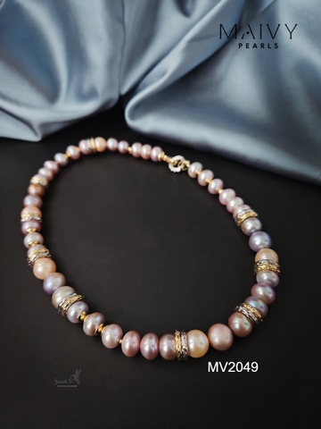 MV2049 - Set 3 Sản Phẩm Dây Chuyền/ Lắc Tay / Bông Tai Ngọc Trai Hồng Ánh Tím Mix Đá Thạch Anh