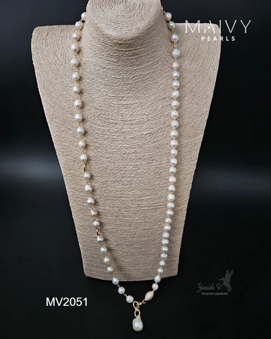 MV2051 -  Dây Chuyền Baroque Trắng Dài Quấn 2 Vòng Kèm Mặt