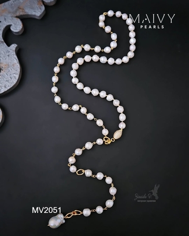MV2051 -  Dây Chuyền Baroque Trắng Dài Quấn 2 Vòng Kèm Mặt