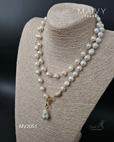 MV2051 -  Dây Chuyền Baroque Trắng Dài Quấn 2 Vòng Kèm Mặt