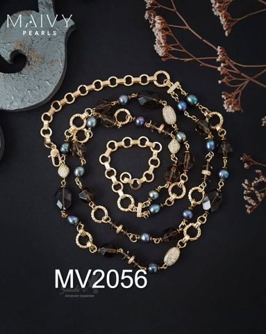 MV2057 - Dây Chuyền 2 Nửa Trai Lông Công Mix Đá Thạch Anh Khói Cách Điệu Kiểu Hiện Đại