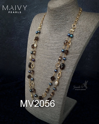 MV2057 - Dây Chuyền 2 Nửa Trai Lông Công Mix Đá Thạch Anh Khói Cách Điệu Kiểu Hiện Đại