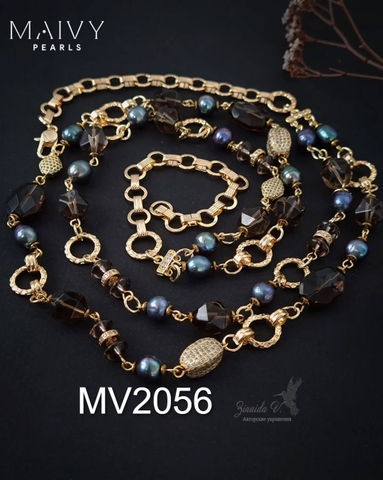 MV2057 - Dây Chuyền 2 Nửa Trai Lông Công Mix Đá Thạch Anh Khói Cách Điệu Kiểu Hiện Đại