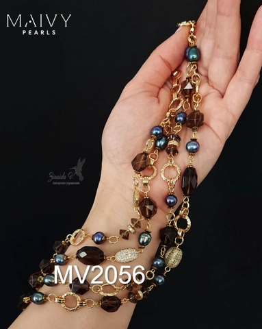 MV2057 - Dây Chuyền 2 Nửa Trai Lông Công Mix Đá Thạch Anh Khói Cách Điệu Kiểu Hiện Đại