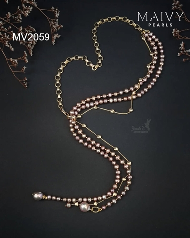 MV2059 - Dây Chuyền Ngọc Trai ánh Nâu Thiết Kế Hiện Đại
