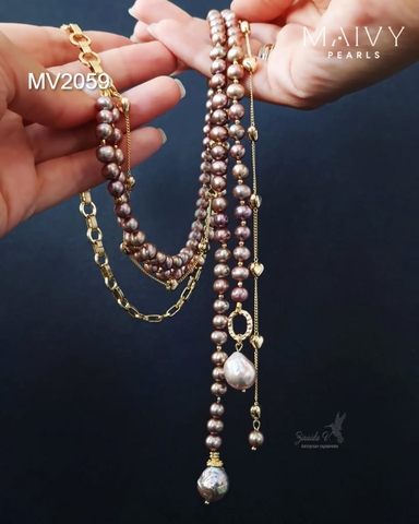MV2059 - Dây Chuyền Ngọc Trai ánh Nâu Thiết Kế Hiện Đại