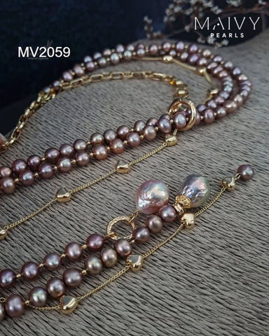 MV2059 - Dây Chuyền Ngọc Trai ánh Nâu Thiết Kế Hiện Đại