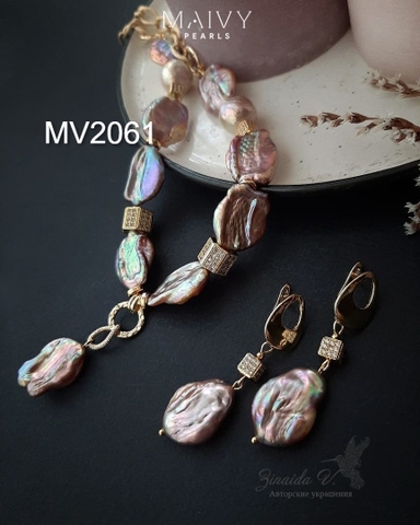 MV2061 - Set Ngọc Trai Baroque Hồng Ánh Tím Kèm Mặt Gồm 3 Sản Phẩm Dây Chuyền/Lắc Tay/Bông Tai