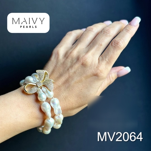 MV2064 - Set Trai Baroque Trắng Charm Nơ Gồm 3 Sản Phẩm Dây Chuyền/ Lắc Tay/Bông Tai 2 Màu Mạ Vàng/Xi Kim