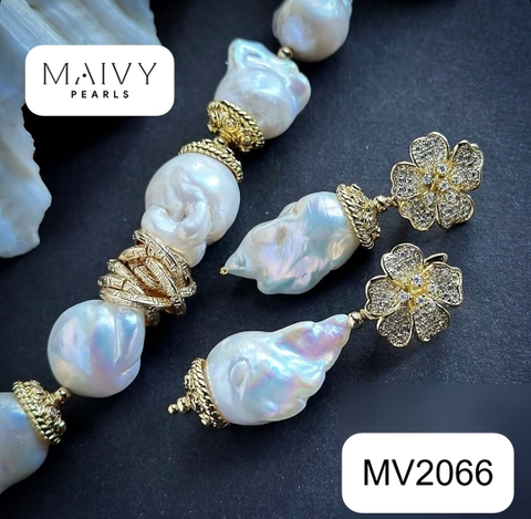 MV2066 - Set Ngọc Trai Baroque Trắng Mix Charm Gồm Lắc Tay/Bông Tai
