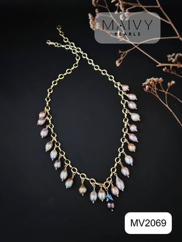MV2069 - Dây Chuyền Baroque Hồng Ánh Tím Cách Điệu Kiểu Dáng Hiện Đại
