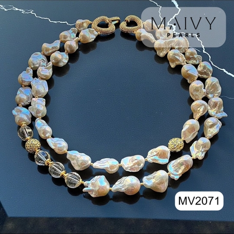 MV2071 - Set Ngọc Trai Baroque Trắng Mix Phale Trắng Gồm Dây Chuyền/Lắc Tay/Bông Tai
