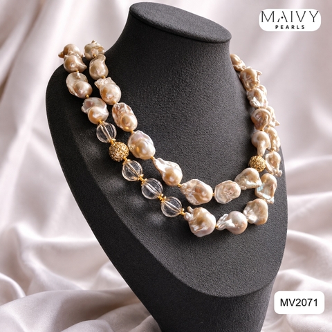 MV2071 - Set Ngọc Trai Baroque Trắng Mix Phale Trắng Gồm Dây Chuyền/Lắc Tay/Bông Tai