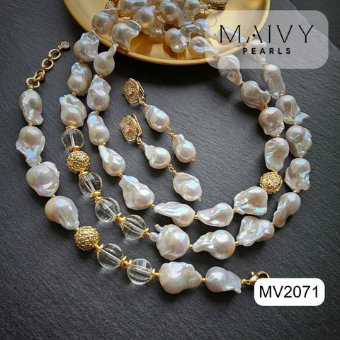 MV2071 - Set Ngọc Trai Baroque Trắng Mix Phale Trắng Gồm Dây Chuyền/Lắc Tay/Bông Tai