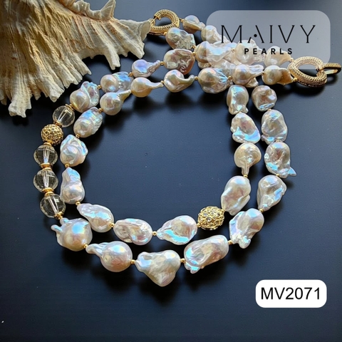 MV2071 - Set Ngọc Trai Baroque Trắng Mix Phale Trắng Gồm Dây Chuyền/Lắc Tay/Bông Tai