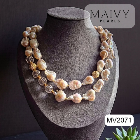 MV2071 - Set Ngọc Trai Baroque Trắng Mix Phale Trắng Gồm Dây Chuyền/Lắc Tay/Bông Tai