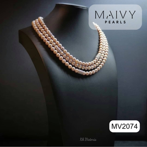MV2074 - Dây Chuyền Ngọc Trai Hồng Ánh Tím Size 8-9mm 3 Sợi