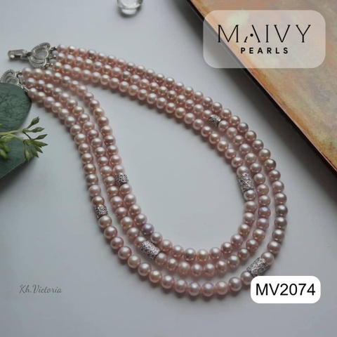 MV2074 - Dây Chuyền Ngọc Trai Hồng Ánh Tím Size 8-9mm 3 Sợi