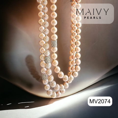 MV2074 - Dây Chuyền Ngọc Trai Hồng Ánh Tím Size 8-9mm 3 Sợi