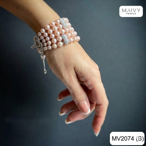 MV2074 - Dây Chuyền Ngọc Trai Hồng Ánh Tím Size 8-9mm 3 Sợi